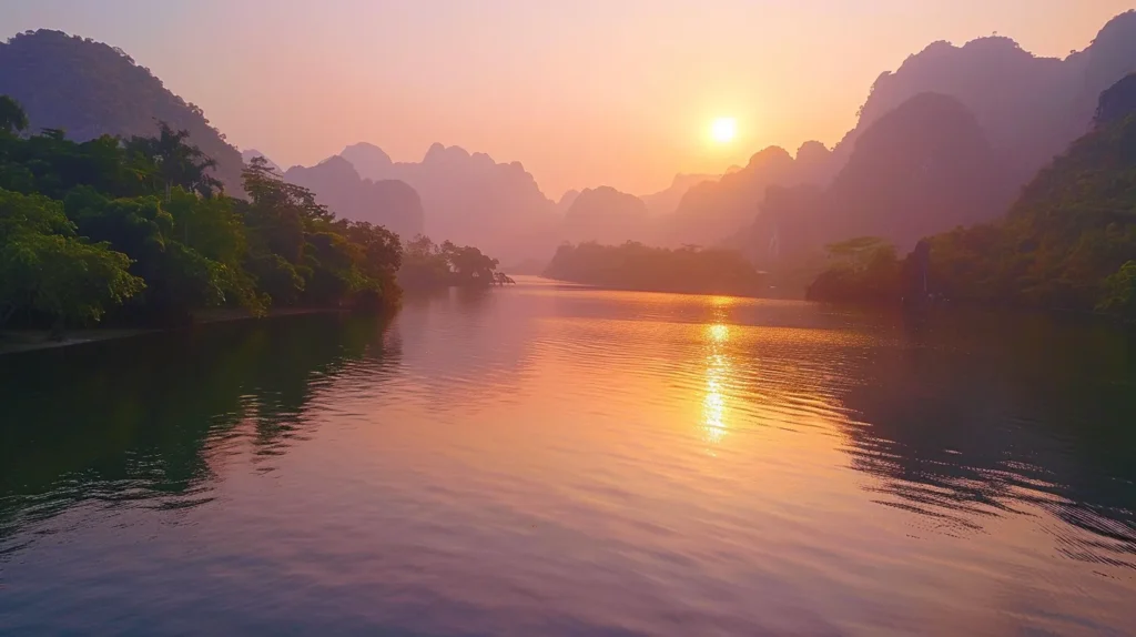 The Role of Fitness Assessments in Achieving Your Goals 3 a breathtaking sunrise casts a warm golden glow over a tranquil lake, reflecting the vibrant hues of orange and pink in a seamless, glassy surface surrounded by lush, verdant mountains.