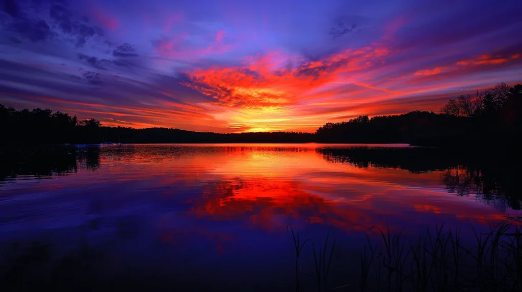 The Role of Fitness Assessments in Achieving Your Goals 1 a vibrant sunset paints the sky in fiery orange and deep purple hues, casting a warm glow over a serene lake reflecting the colors of dusk.