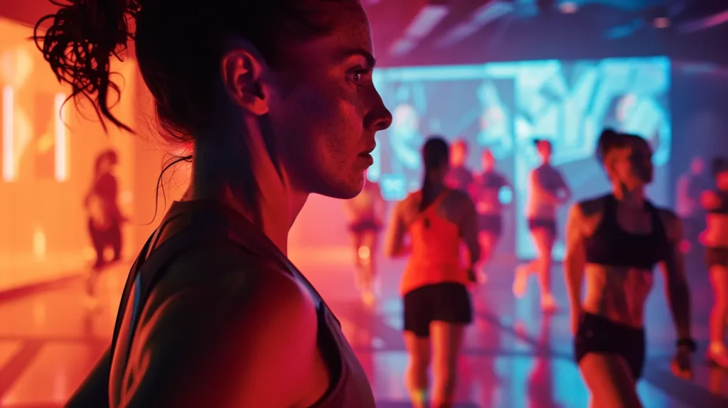 a sleek, modern gym setting features a diverse group of individuals engaged in personalized strength training sessions, each surrounded by high-tech equipment and vibrant motivational graphics on the walls, highlighting the tailored approach to fitness for every level.