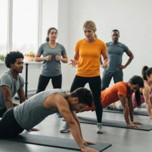 Group personal training session with nutrition coaching in Newtown, highlighting fitness and dietary integration