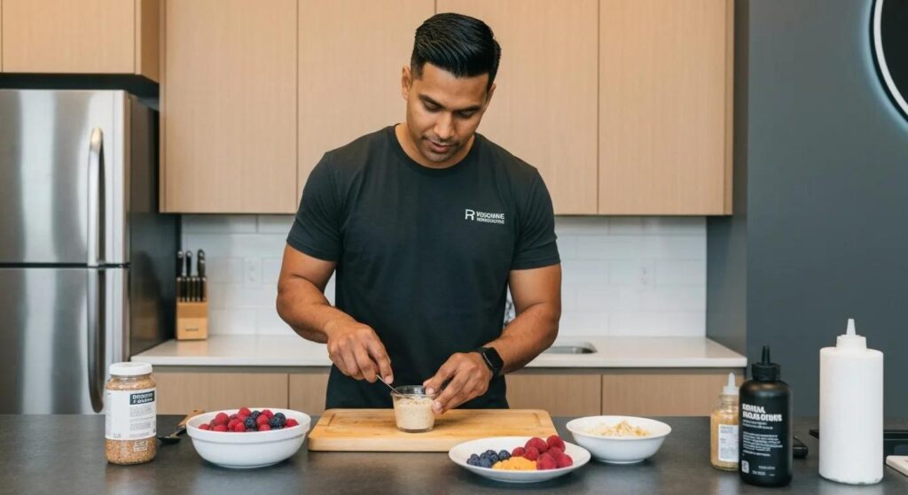 Why Nutrition Coaching in West Windsor Boosts Small Group Training Results 2 Fitness coach preparing a nutritious post-workout meal emphasizing recovery benefits