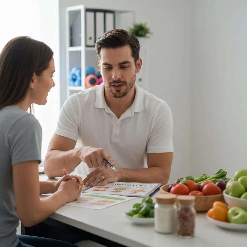 Why Nutrition Coaching in Newtown Complements Small Group Personal Training 2 Nutrition coach discussing personalized wellness plans with a client, emphasizing fitness and dietary goals