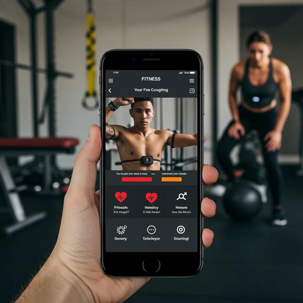 Remote Coaching in West Windsor: Flexible Fitness for Busy Lifestyles 3 Fitness app interface on smartphone with heart rate monitor in use
