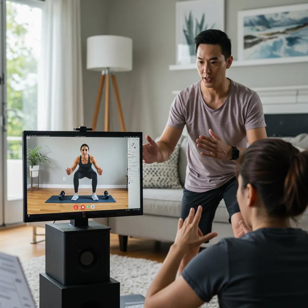 Remote Coaching in West Windsor: Flexible Fitness for Busy Lifestyles 2 Virtual personal training session showcasing trainer and client interaction
