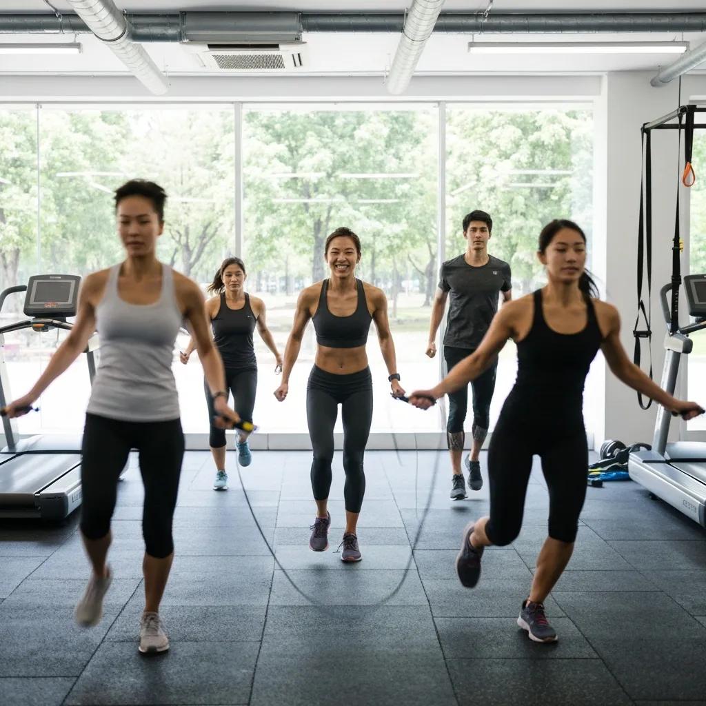 Participants engaged in a high-intensity training session in a modern gym