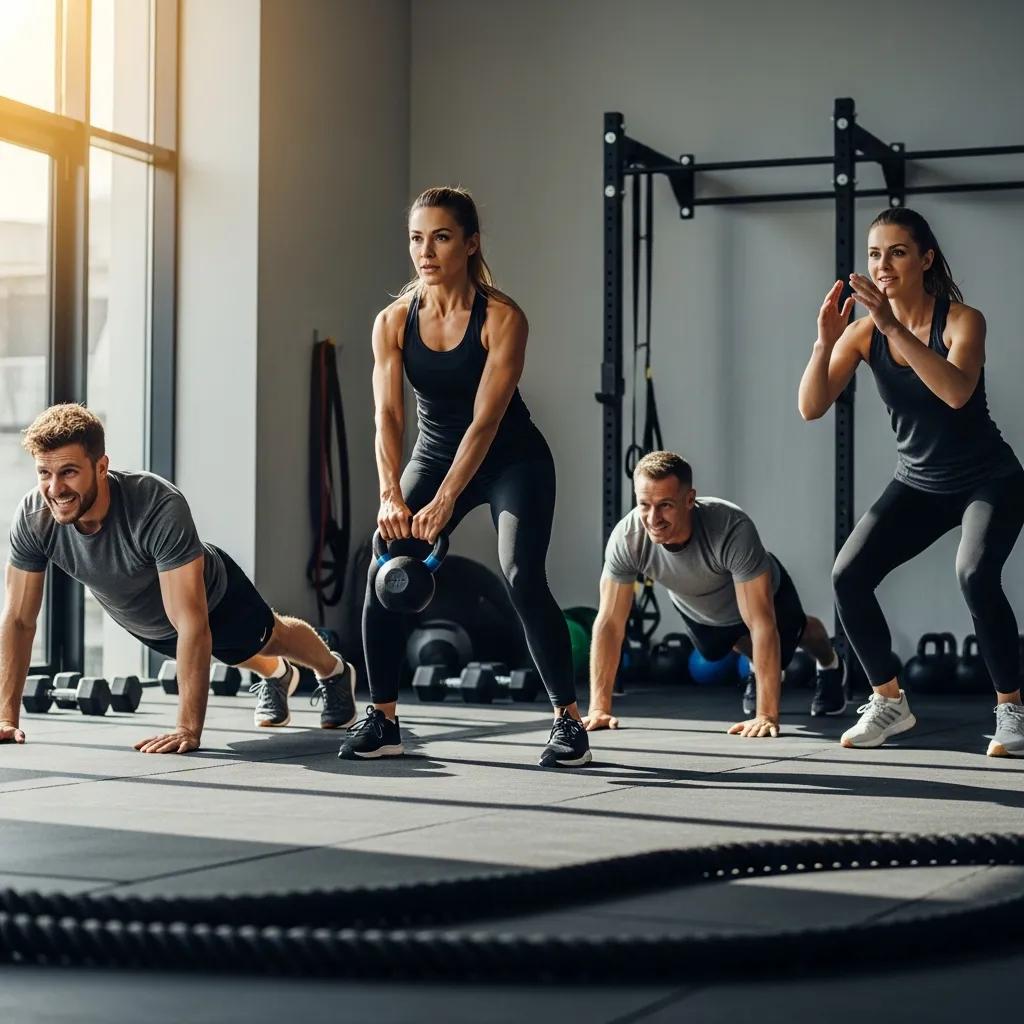 Participants in a small group workout demonstrating motivation and support during training
