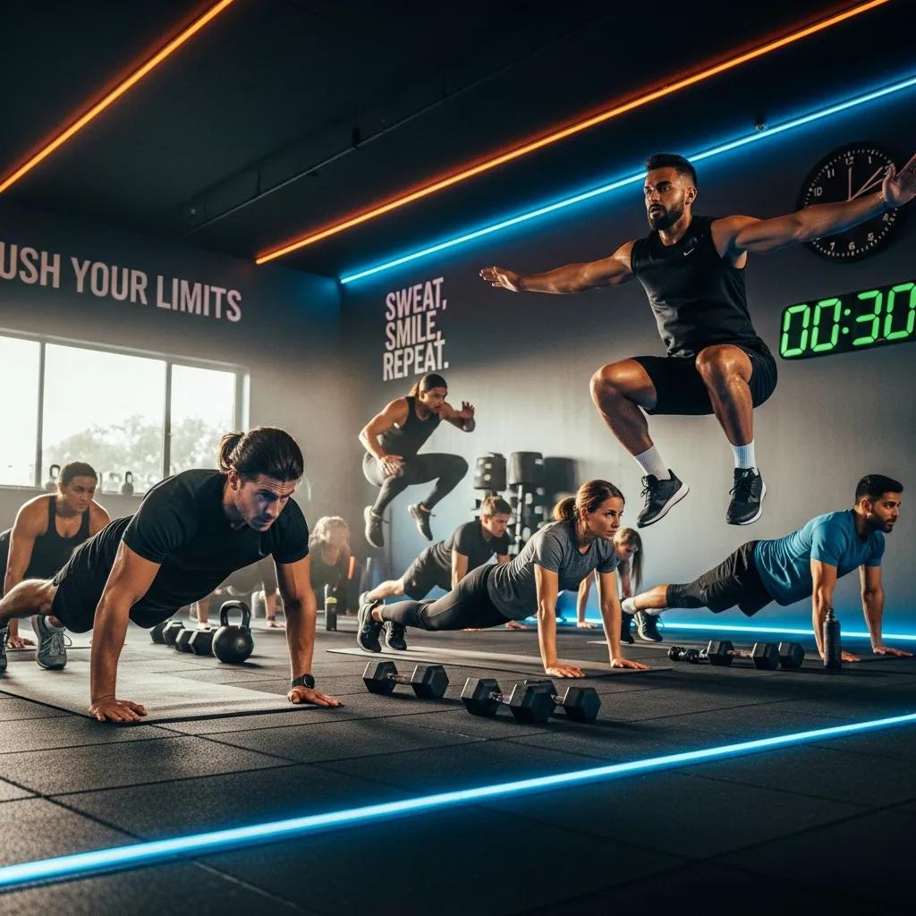 Group performing HIIT exercises, showcasing the effectiveness of high-intensity training for fat loss