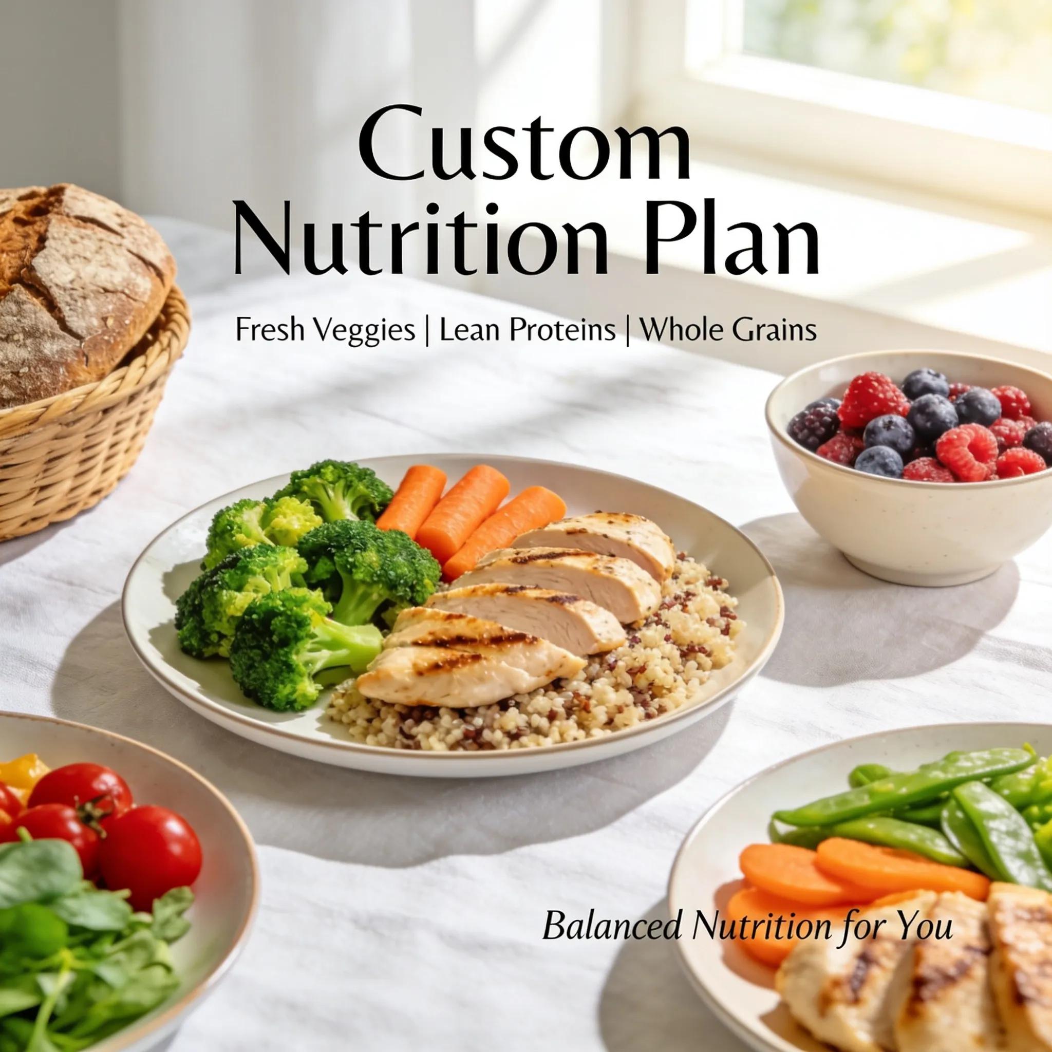 Colorful and healthy dishes arranged on a dining table, representing the benefits of custom nutrition tailored to individual dietary needs.