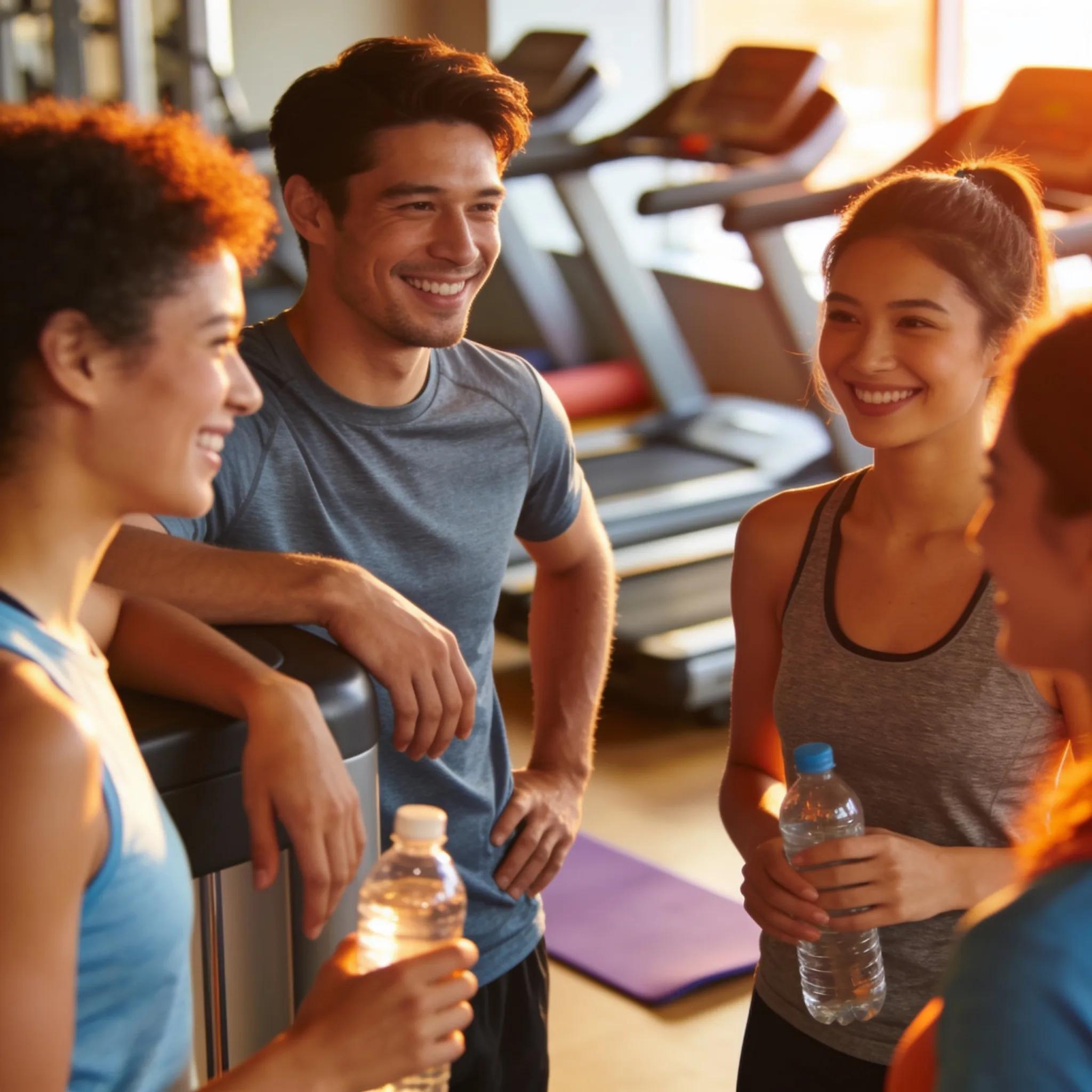 Benefits of Small Group Personal Training 1 Participants bonding after a small group training session in a gym, highlighting social benefits